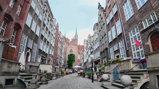 Popular Gdańsk city, Mariacka Street with amber and gold sales.