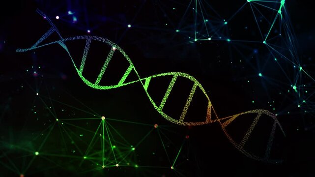 DNA Helix Structure rotating. Genetics, Gene Sequencing, Molecular Biology Science, Gene Expression Mutation. Multi Colored futuristic color. 4K