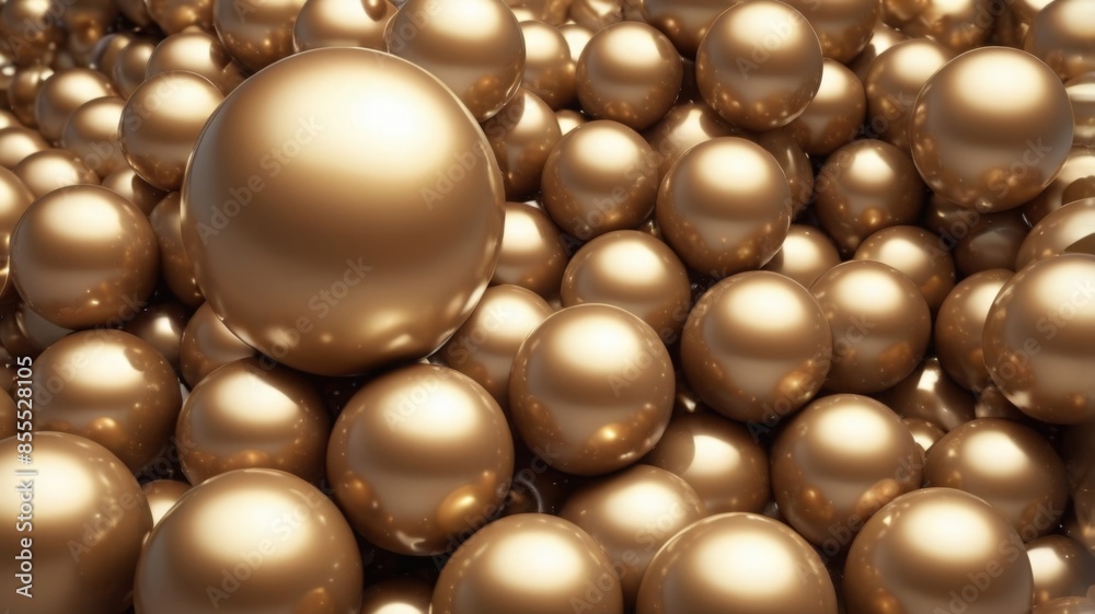 Poster an abstract background featuring shiny, colored balls with a 3d gold metallic finish