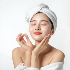 Beauty Asian women spa skin healthy on 100% isolate white background.