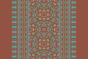 Pixel Ethnic pattern vector background. seamless pattern traditional, Design for background, wallpaper, Batik, fabric, carpet, clothing, wrapping, and textile. ethnic pattern Vector illustration.