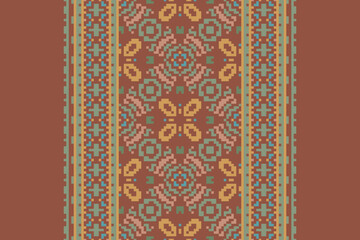 Pixel Ethnic pattern vector background. seamless pattern traditional, Design for background, wallpaper, Batik, fabric, carpet, clothing, wrapping, and textile. ethnic pattern Vector illustration.