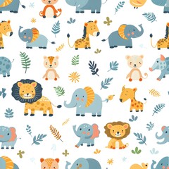 Fototapeta premium Charming Animal Themed Patterns for Adorable Baby Designs on White Background
