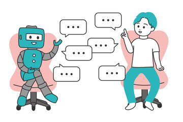 ロボットと会話する若い男性のイラスト
