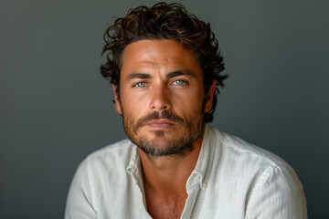 Fototapeta premium 35-Year-Old Male Actor with Blue Eyes, Frontal Composition