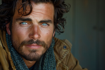 35-Year-Old Male Actor with Blue Eyes, Frontal Composition