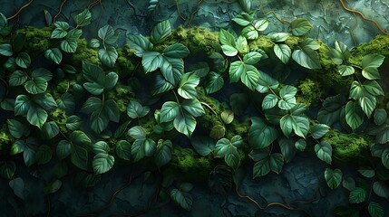 An abstract design of crosses made from intertwining vines and leaves, emphasizing nature and growth. The lush green vines and leaves create intricate cross patterns