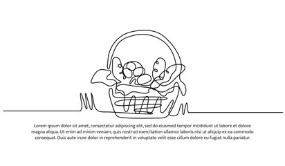 Continuous one line design of picnic basket.Minimalist style vector illustration on white background.
