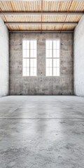 Fototapeta premium Empty warehouse building interiors in neutral tones with ample copy space. Concept image on commerce, stock, storage and industrial businesses.
