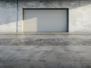 Empty warehouse building interiors in neutral tones with ample copy space. Concept image on commerce, stock, storage and industrial businesses.