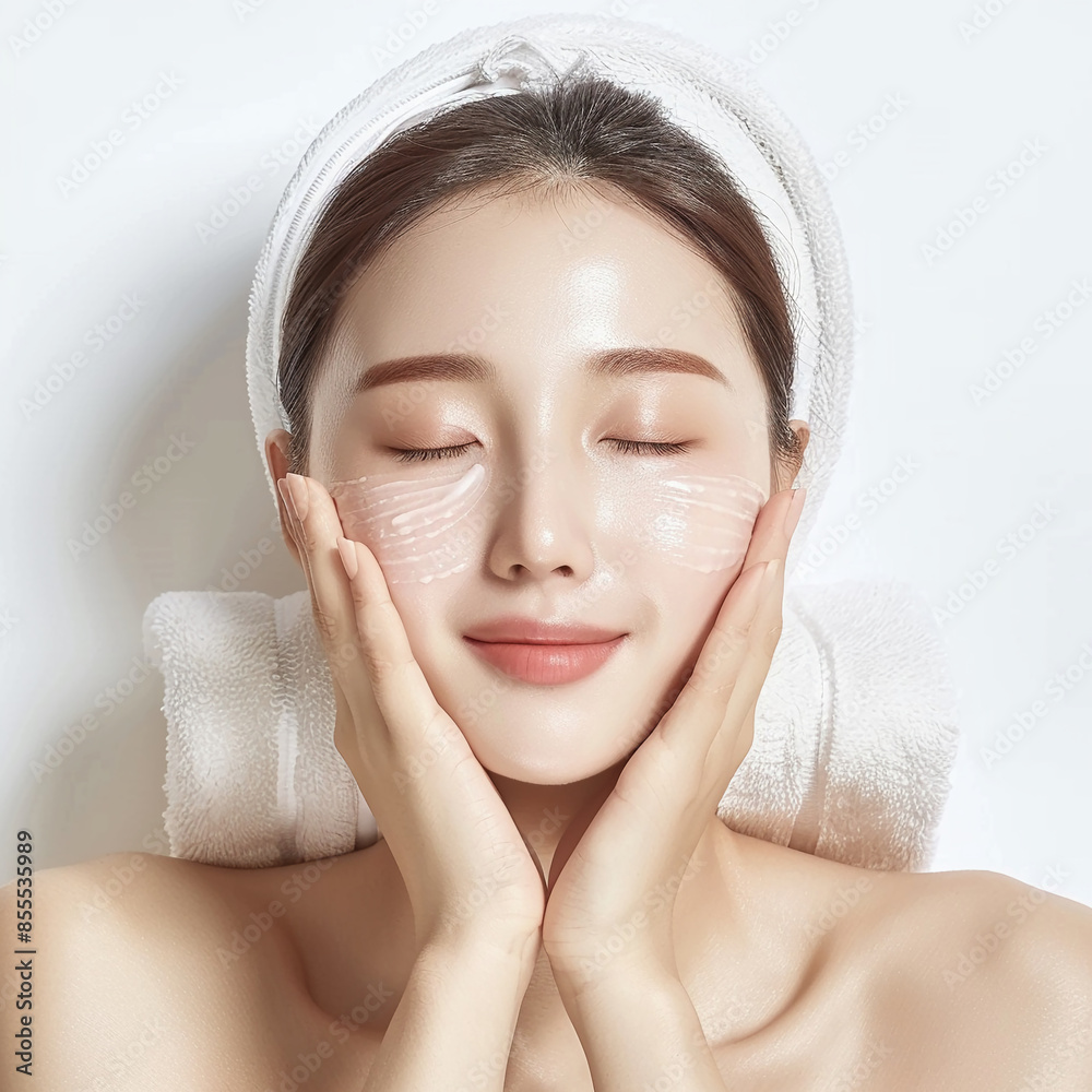 Wall mural beauty korean asian women spa skin healthy on 100% isolate white background.