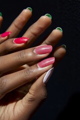 close-up of manicured and painted nails