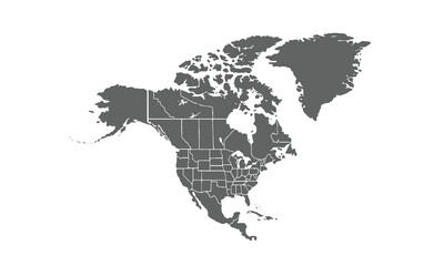 Map of North America isolated on white background. for website layouts, background, education, precise, customizable, Travel worldwide, map silhouette backdrop, earth geography, political, reports.