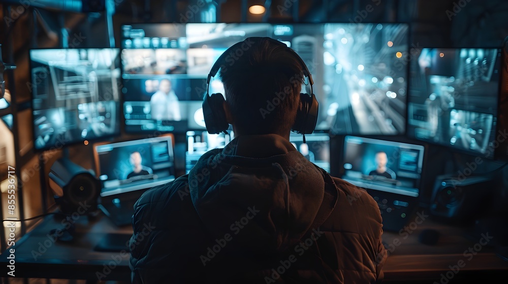 Aufkleber hacker disabling security on multiple screens with laptop