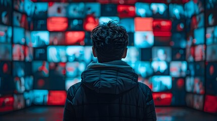 Hacker Intercepting Live Video Feed and Manipulating Footage to Create False Narrative Concept