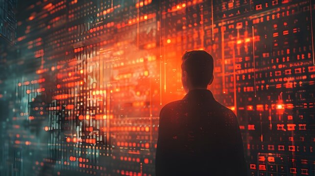 Hacker Accessing Top Secret Government Database with Classified Information Decryption on Screen