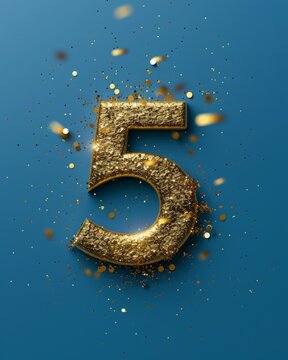 top view of a golden number five - anniversity celebration background