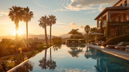 Romantic Sunset at a Luxury Hotel in the Tropics