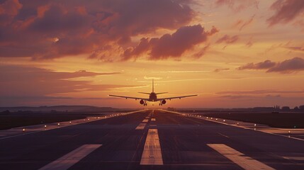 Airport Runway with Airplane Taking Off and Landing, Aviation Travel Scene