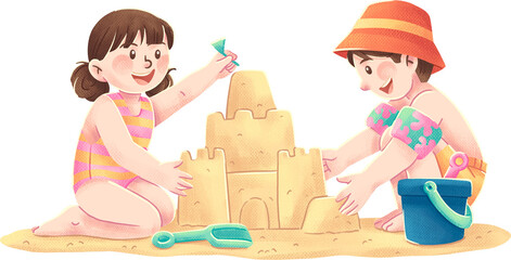 Little Girl on The Beach Illustration