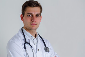A young male doctor isolated on a white background