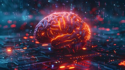 Futuristic Brain with Holographic Displays Showcasing Augmented Reality and Information Processing