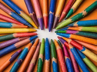 Stack of Colorful Crayons on White Background