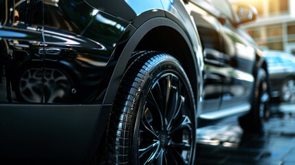 closeup side angle of black SUV car