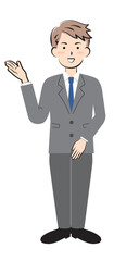 案内をするスーツ姿の男性　全身