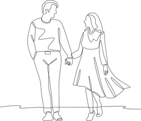 Couple holding hands one line art illustration vector