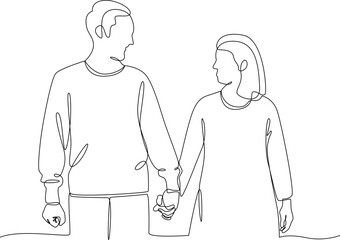 Couple holding hands one line art illustration vector