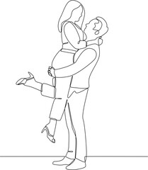 Fototapeta premium Couple hugging one line art illustration vector