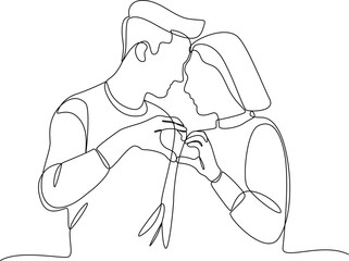 Couple in love one line art illustration vector