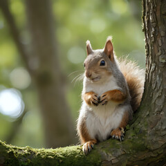 Obraz premium a squirrel sitting on a tree branch with its paws on the tree