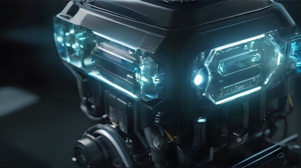Fototapeta premium a close up of a motorcycle with a headlight on