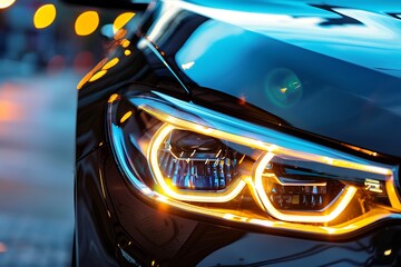 The front of a car headlight close up