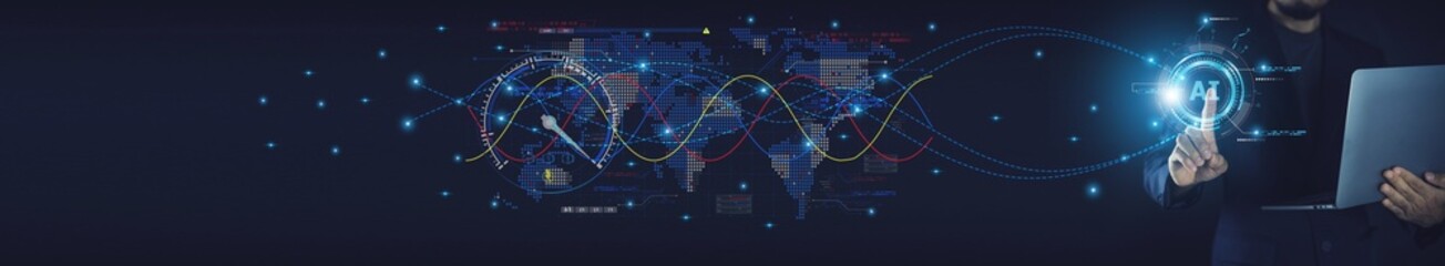 Businessman using ai artificial intelligence management in logistic system support human work and reduce time to work in process.AI assitant planing