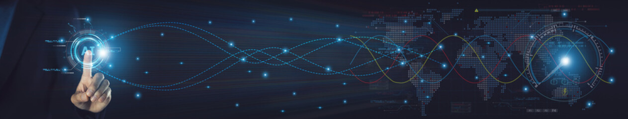 Businessman using ai artificial intelligence management in logistic system support human work and reduce time to work in process.AI assitant planing