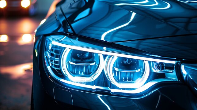 The front of a car headlight close up