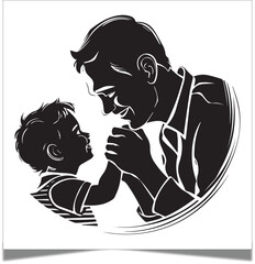 Silhouette Of a Father and Son Black and white vector