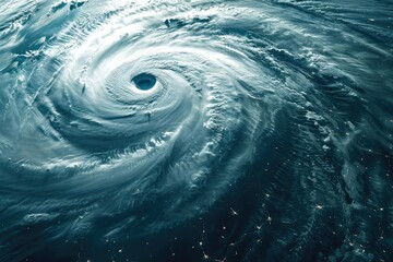 Aerial view of a powerful hurricane storm swirling over the ocean, showcasing the immense and intimidating power of nature.