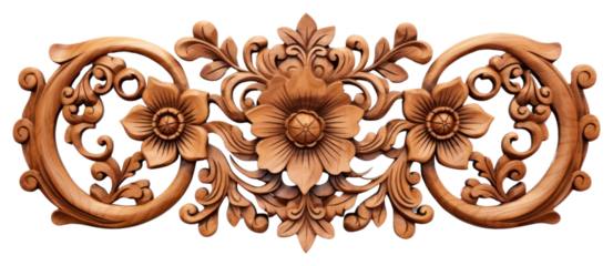 PNG A flower border wood art pattern.