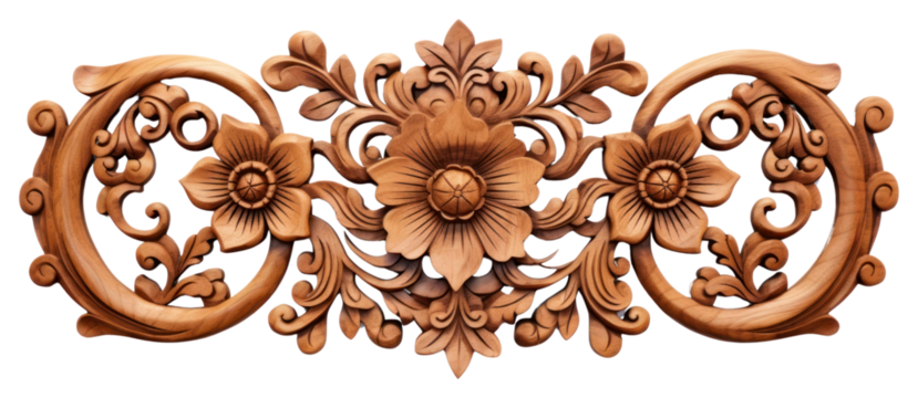 PNG A flower border wood art pattern.
