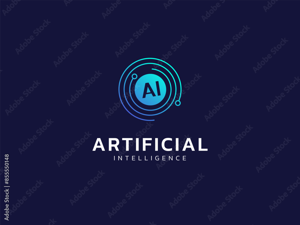 Wall mural artificial intelligence with letter ai in circle lines technology analysis logo vector design concep