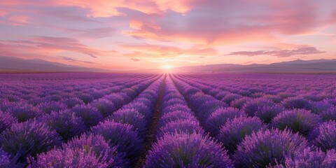 A breathtaking view of a lavender field in full bloom stretching to the horizon