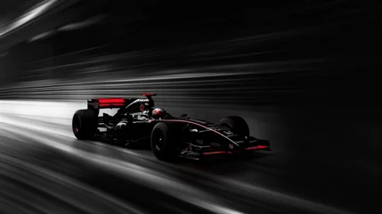 Naadloos Fotobehang Airtex Black Formula 1 Race Car on a Blurred Track © leymart