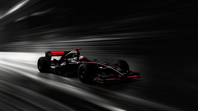 Black Formula 1 Race Car on a Blurred Track