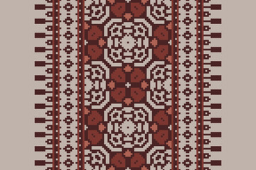 Pixel Ethnic Ikat tropical seamless pattern. Motif ethnic handmade beautiful Ikat art. Ikat ethnic tribal, boho colors seamless wallpaper. Abstract traditional 