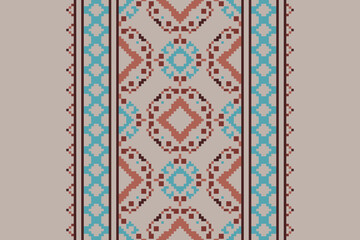 Pixel Ethnic Ikat tropical seamless pattern. Motif ethnic handmade beautiful Ikat art. Ikat ethnic tribal, boho colors seamless wallpaper. Abstract traditional 