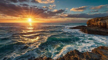 coastal sunset with tide ai generated